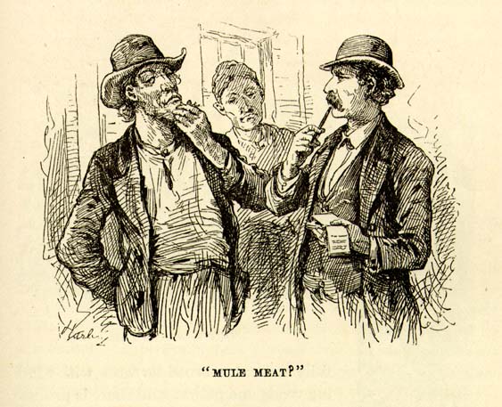 Illustration of three people from a Mark Twain book